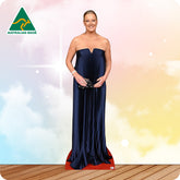 Cardboard standee of a woman in a blue dress with 'Australian Made' logo in the corner.